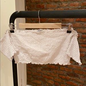 Zara Cropped ruffle top with cap sleeves.